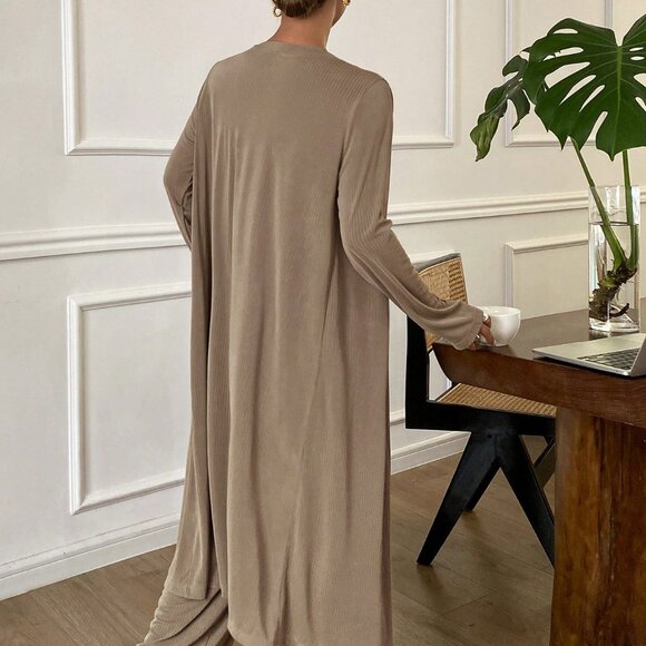 Khaki Casual Women's Camisole Top, Coat and Pants Lounge Wear Set - Picture 2 of 5